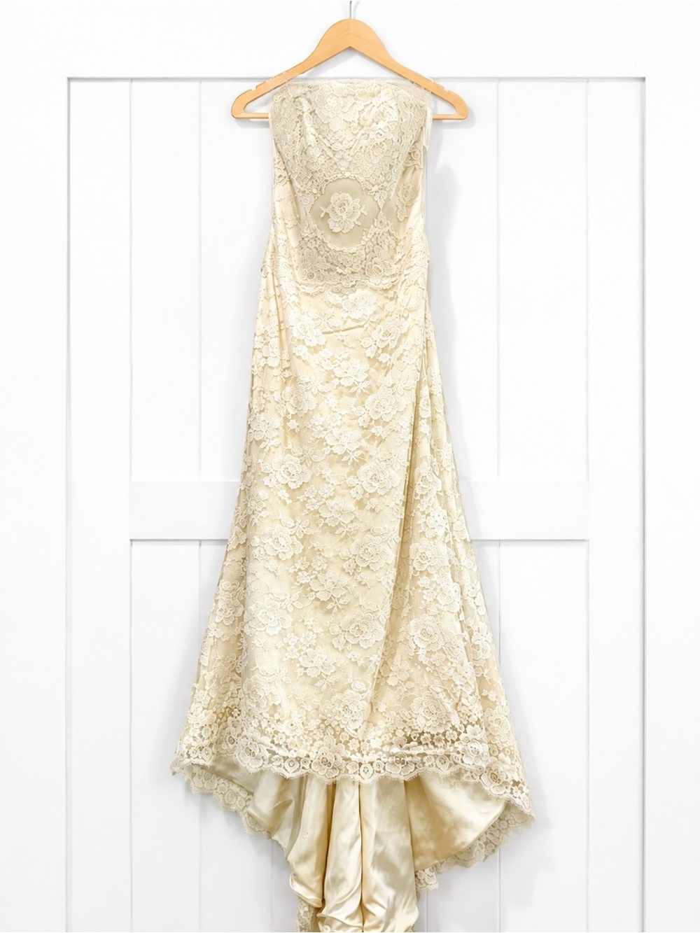 ✨ Melissa Sweet Ivory Lace Strapless Wedding Dress Sheath Vintage Small Size ✨